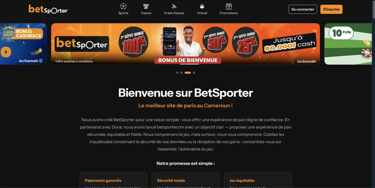 Betsporter — page de présentation des produits de la plateforme de paris