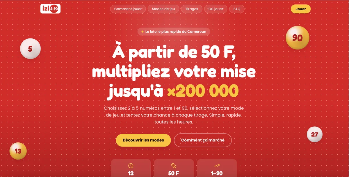 IziLoto 5/90 — vitrine de présentation du jeu de loterie 5/90