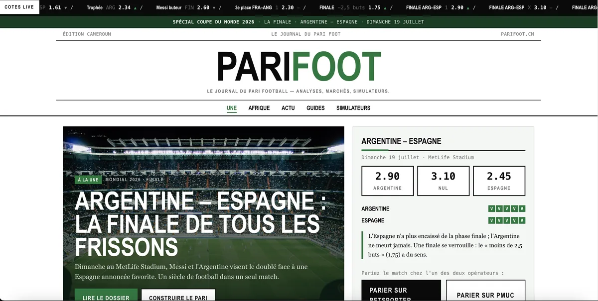 Parifoot — média de débrief des matchs de football et simulateurs de paris