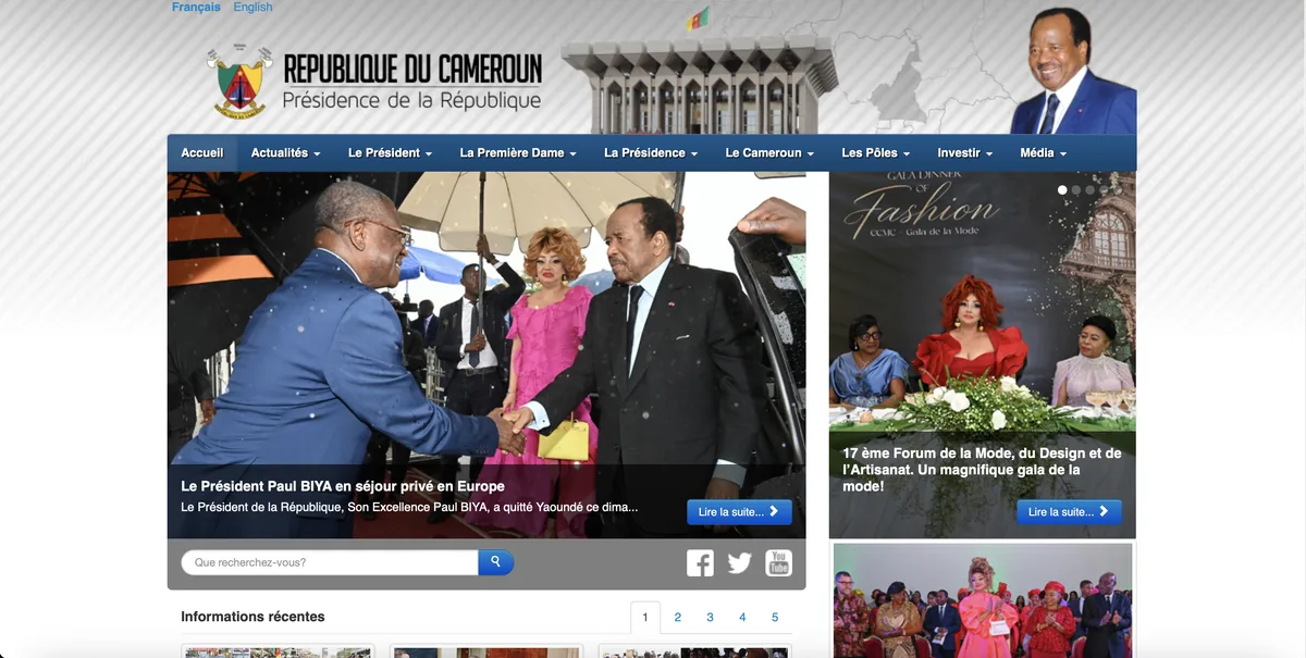 Reproduction pixel perfect de l'interface du site de la Présidence de la République du Cameroun